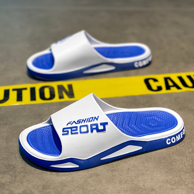 Men's Alphabet Print PVC Slides Non-Slip Indoor Outdoor Casual Summer