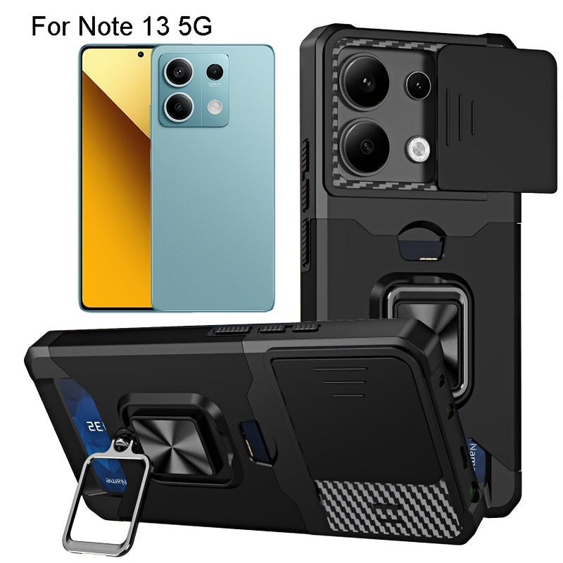 Heavy-Duty Shockproof Phone Case with Metal Stand and Card Slot for Redmi Note 13 Pro Plus 12 Pro 11 Pro