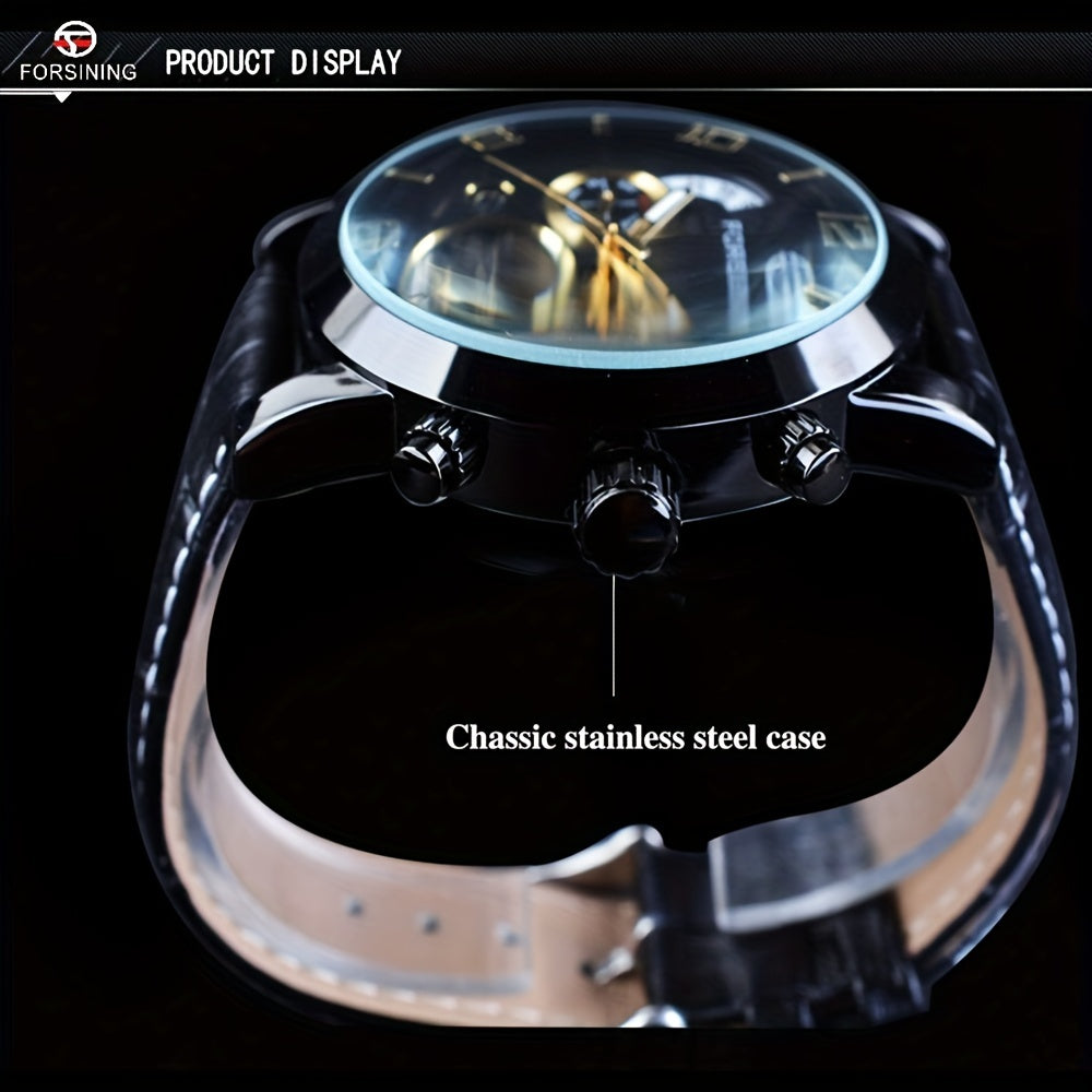 Zarif Tourbillon Moda Erkaklar Avtomatik Mexanik Soati, Qora va Oltin Rangda Ajoyib To'lqin Dizayni bilan, Bilakuzukda Ko'p Funktsiyali Dial Ko'rsatkichiga Ega