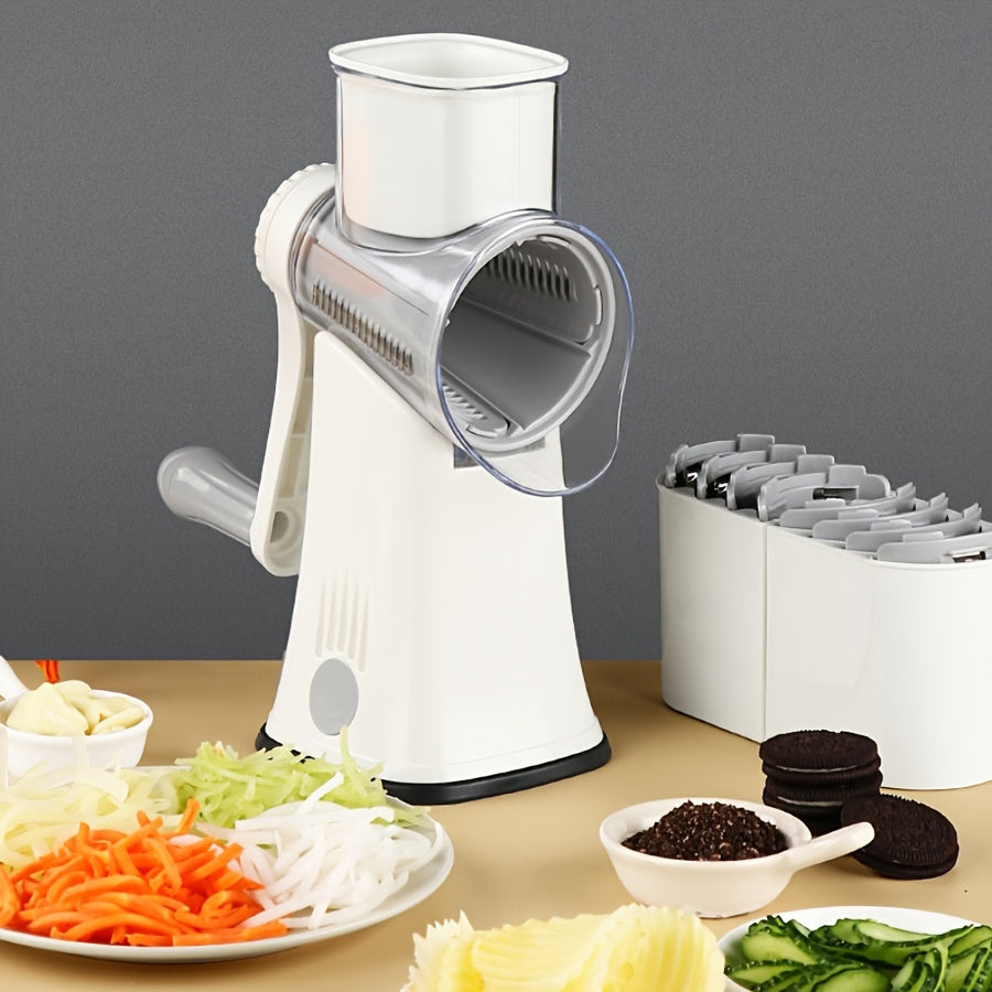 Manual Rotary Mandoline Slicer with Interchangeable Blades for Vegetables and Cheese