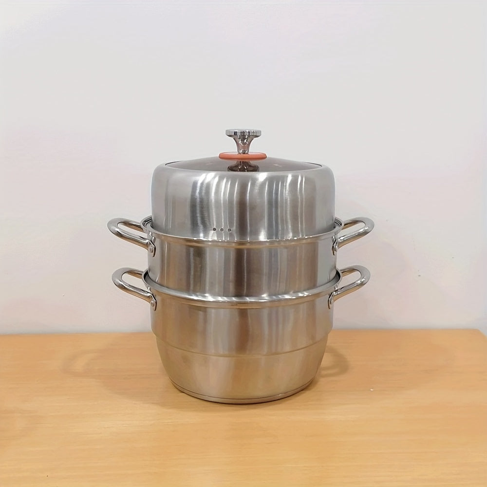 3-qavatli zanglamaydigan po'latdan tayyorlangan bug'langich 30.48cm, buns, dengiz mahsulotlari sho'rva, induksiya, gaz uchun