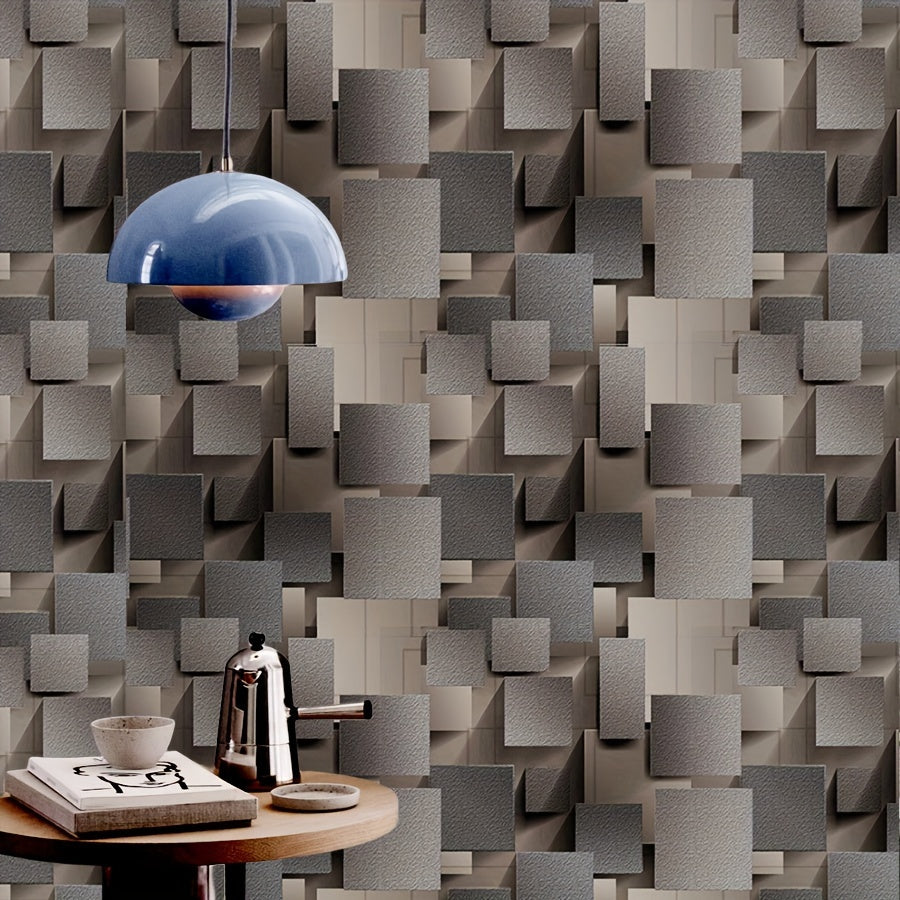 Vinyl Wallpaper 3D Square Shapes Striped Pattern Self-Adhesive DIY for Bedrooms Living Rooms Dining Rooms
