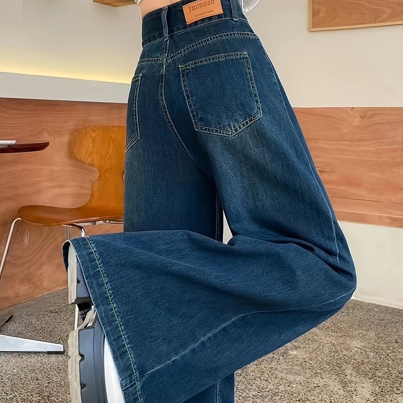 Jeans de campana de pierna ancha para mujer de mezclilla de longitud larga y cintura alta, estilo casual