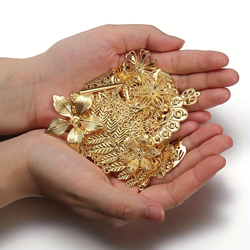 Set of 50g Alloy Charms with Carved Flower and Leaf Designs for Jewelry Making