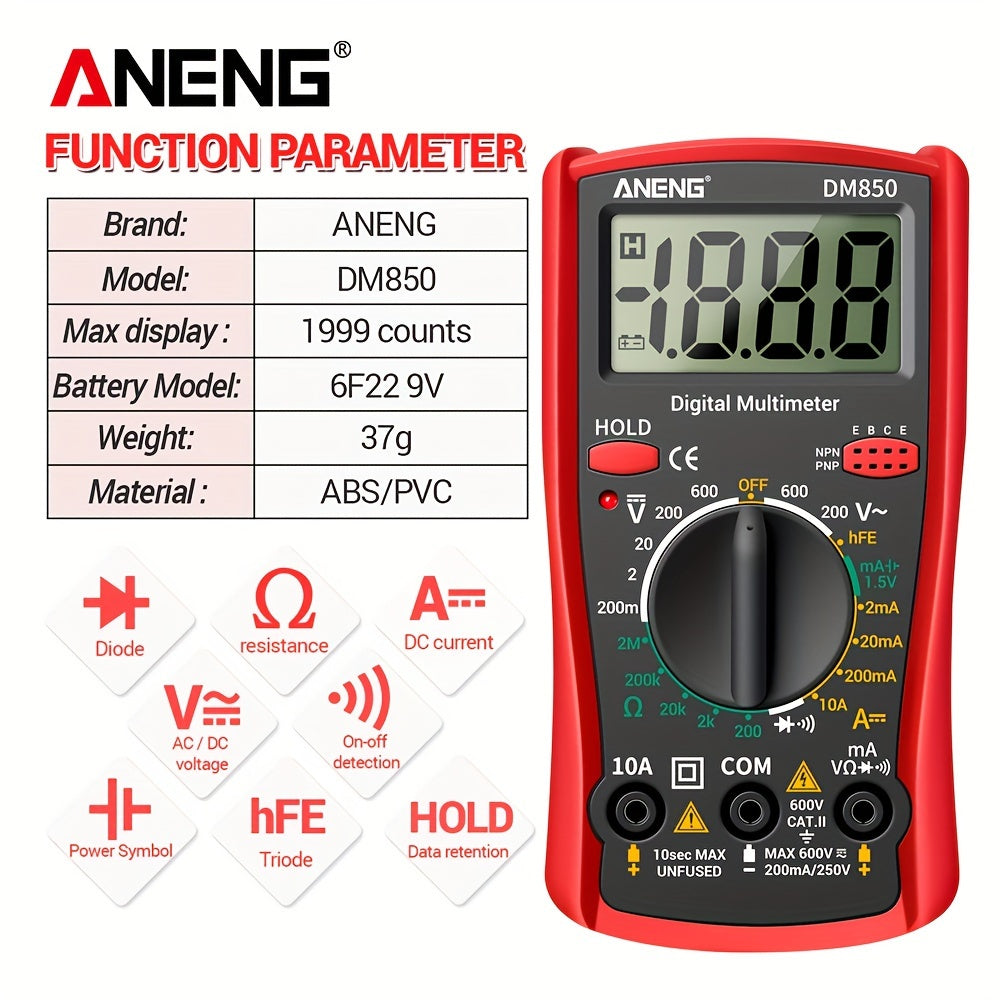 Digital Multimeter Automatic 1999 Counts AC/DC Voltage Ohm Current Tester