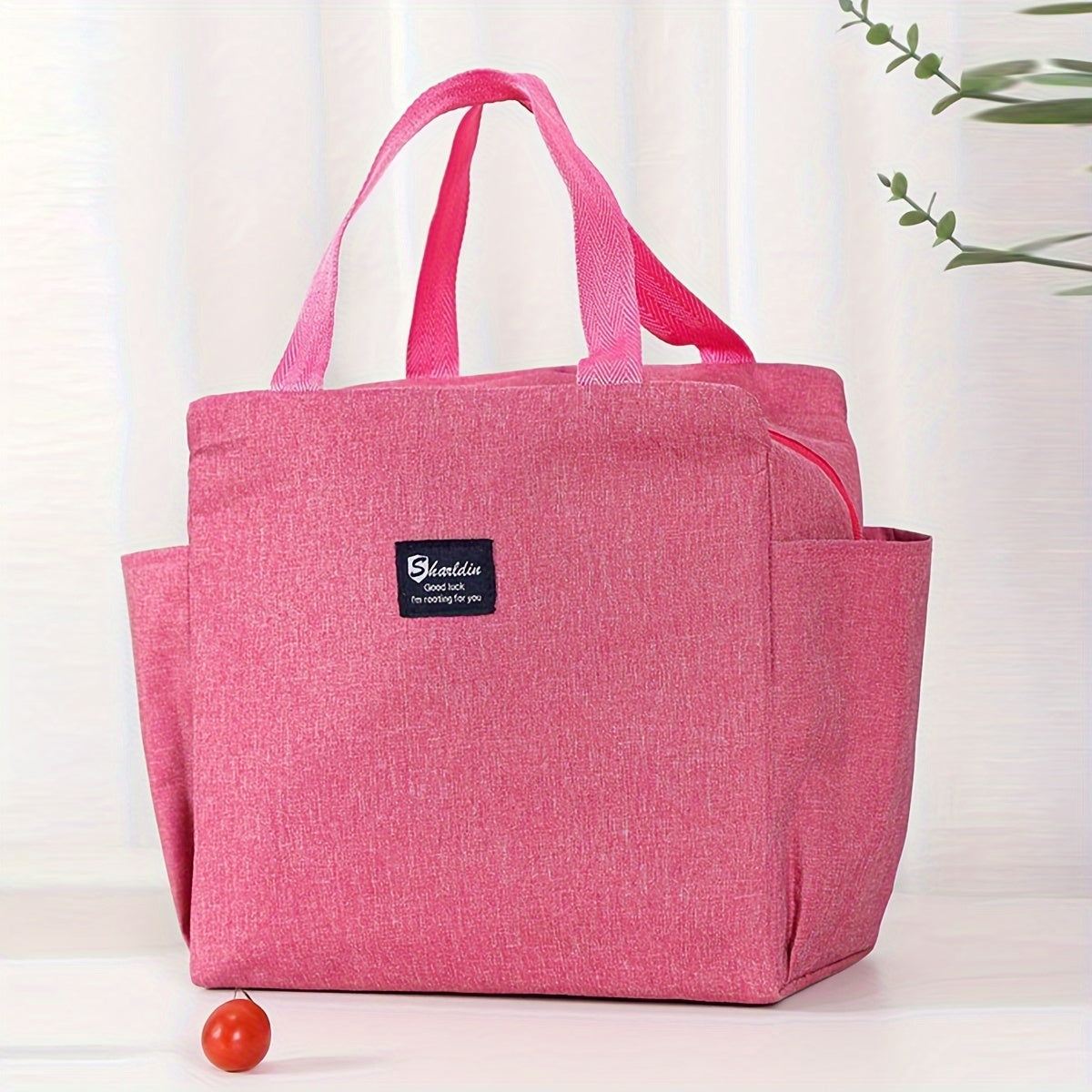 Insulated Lunch Bag with Two Pockets Oxford Cloth Durable Hand Washable for School Work Picnic Beach