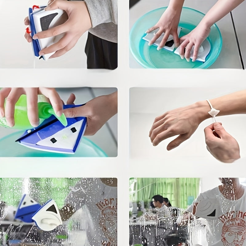 Ikki Tomonlama Magnit Uchburchak Deraza Tozalagich - Kuchli Magnit Kuch, Kengaytirilgan Gubka, Ichki Suv Saqlash, Anti-Qisish Himoyasi, Elektrsiz Tozalash Vositasi, Baland Bino Qirqish, Oddiy Silliqlash, Mustahkam Plastik Qurilish