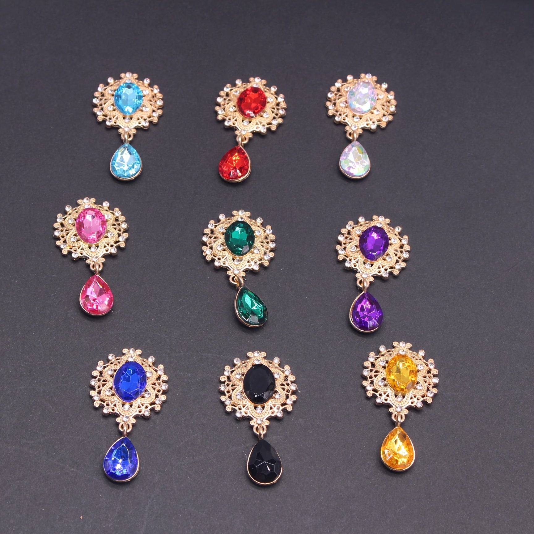 10Pcs Hair Ornaments Set Green Gemstone Water Drop Alloy Clips for DIY Jewelry