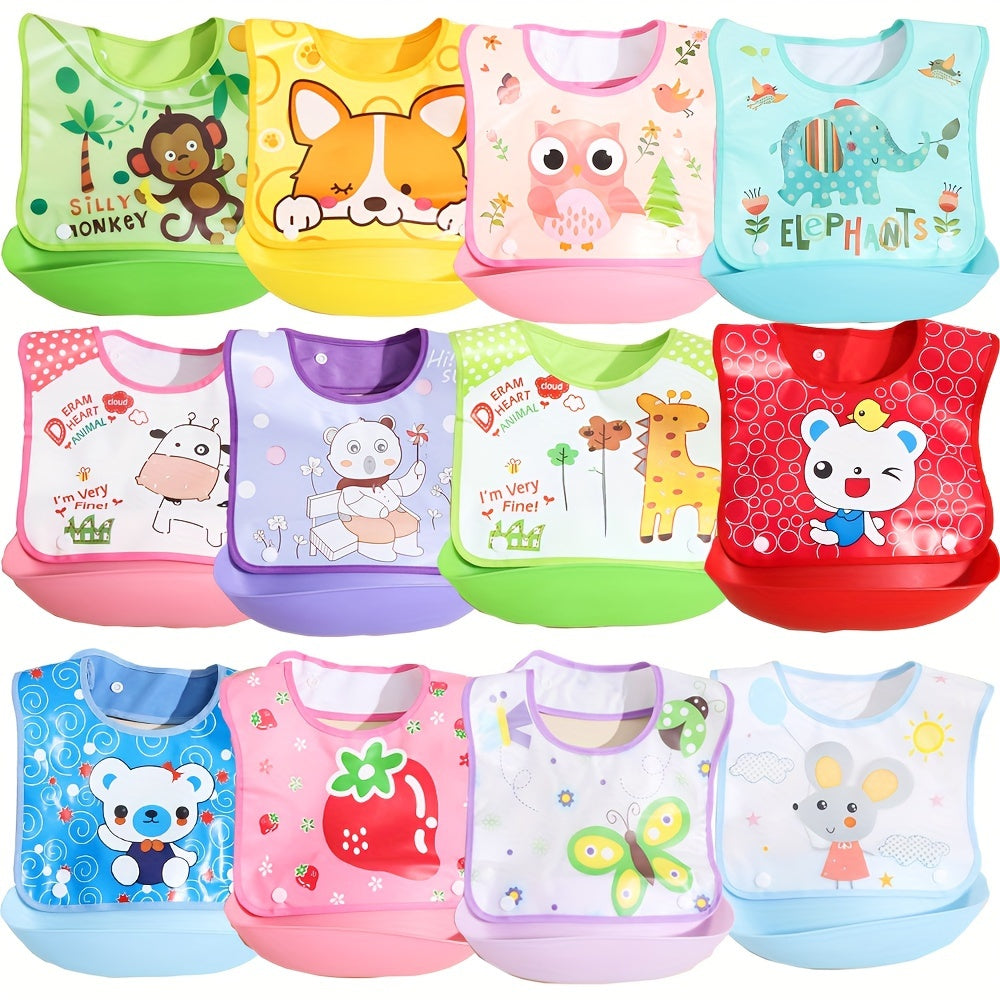 Kids Waterproof Cartoon Bib with Snap Closure, Detachable, Washable