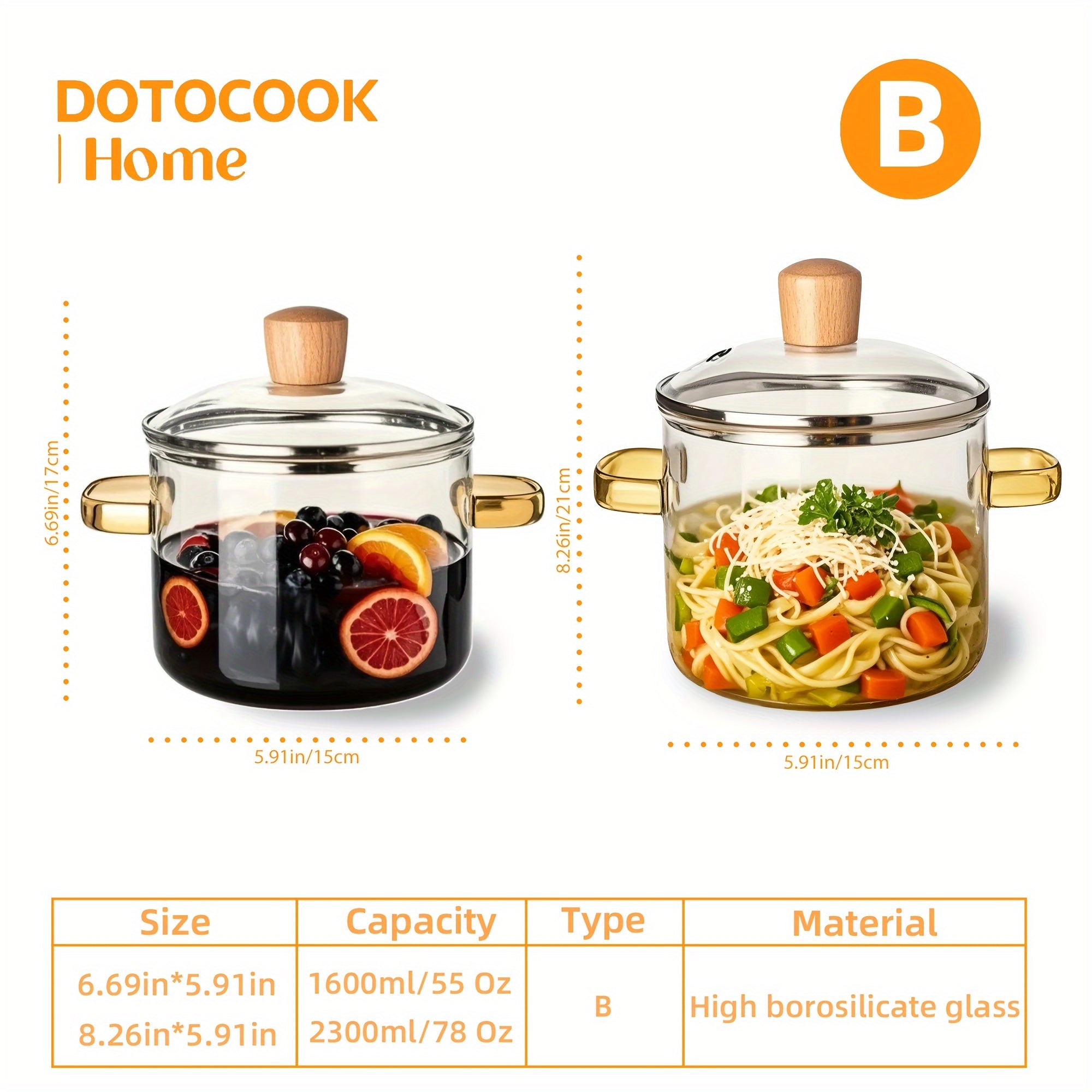 Shisha idishlar to'plami, qopqog'lar bilan, 2 ta stockpot, makaron va issiq ichimliklar pishirish uchun