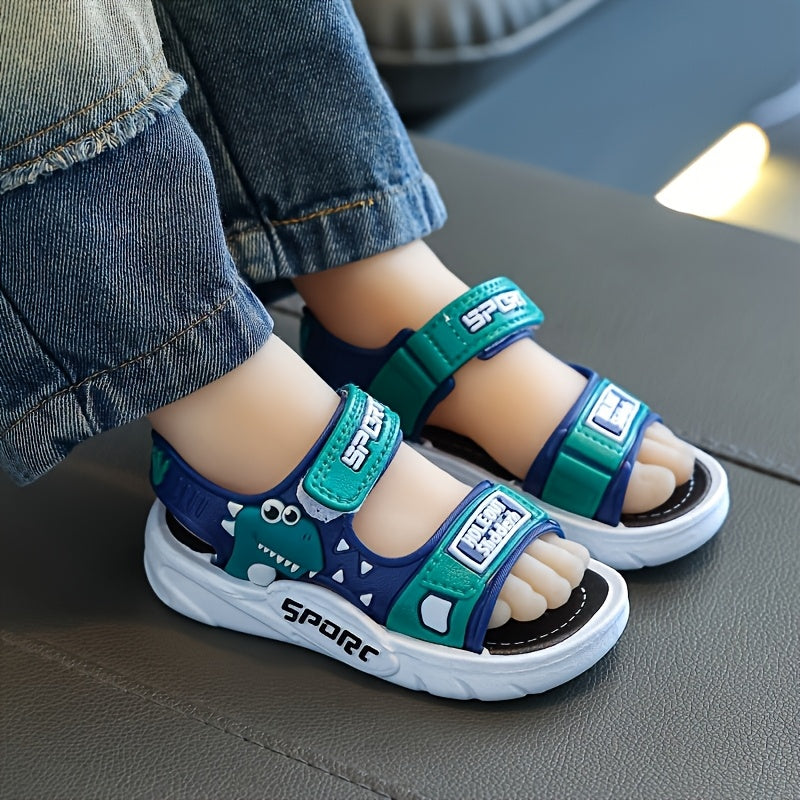 Children's Blue and Green Dinosaur Sandals Breathable Durable Adjustable Closure for Boys and Girls