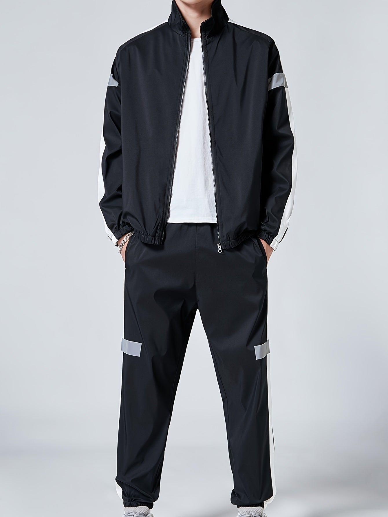 Мужской ветронепроницаемый костюм из куртки и брюк с отражающей этикеткой, весна-осень, повседневный стиль