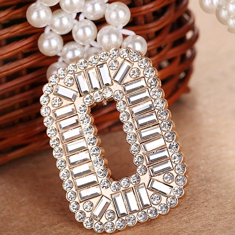 Women Beaded Elastic Waist Belt with Rhinestone Buckle for Dresses and Outerwear