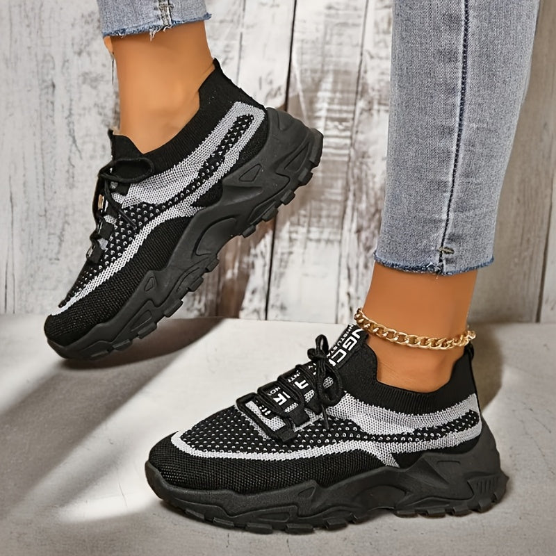 Women's Knit Sneakers Color-Block Low-Top Running Shoes Lightweght Fabric