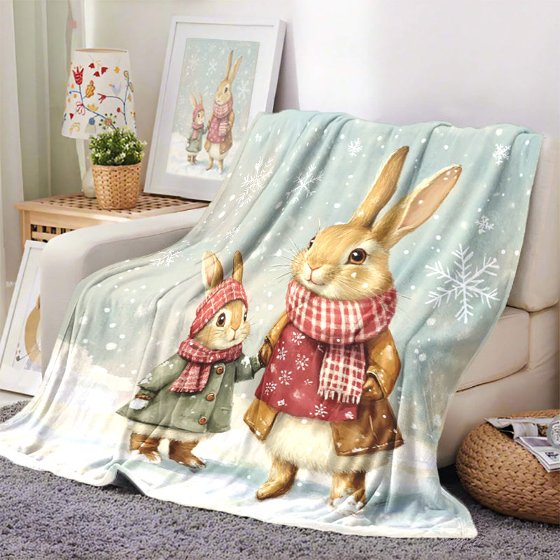 Rabbit Themed Fleece Throw Blanket Soft Lightweight Cozy for Naps Travel Home Decor