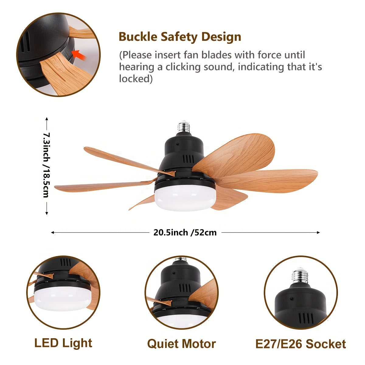 1pc Upgraded Socket Fan Light with Remote Control E26 E27 Adjustable Lighting Wind Speed 3 Levels