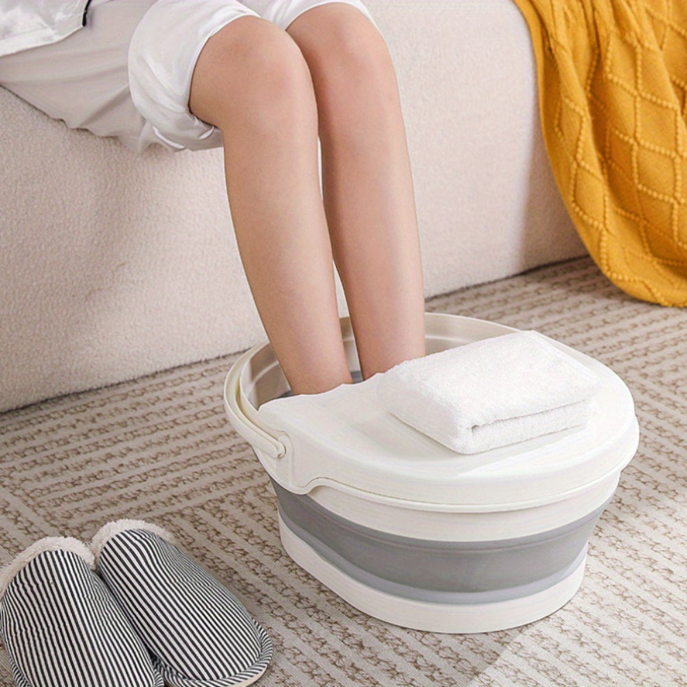 Qopqoq bilan portativ, egiluvchan oyoq vannasi chelak, mustahkam plastik, ergonomik tutqichlar va uy spa, dam olish va sayohat uchun sirpanmaydigan asos. Elektr energiyasi talab qilinmaydi.