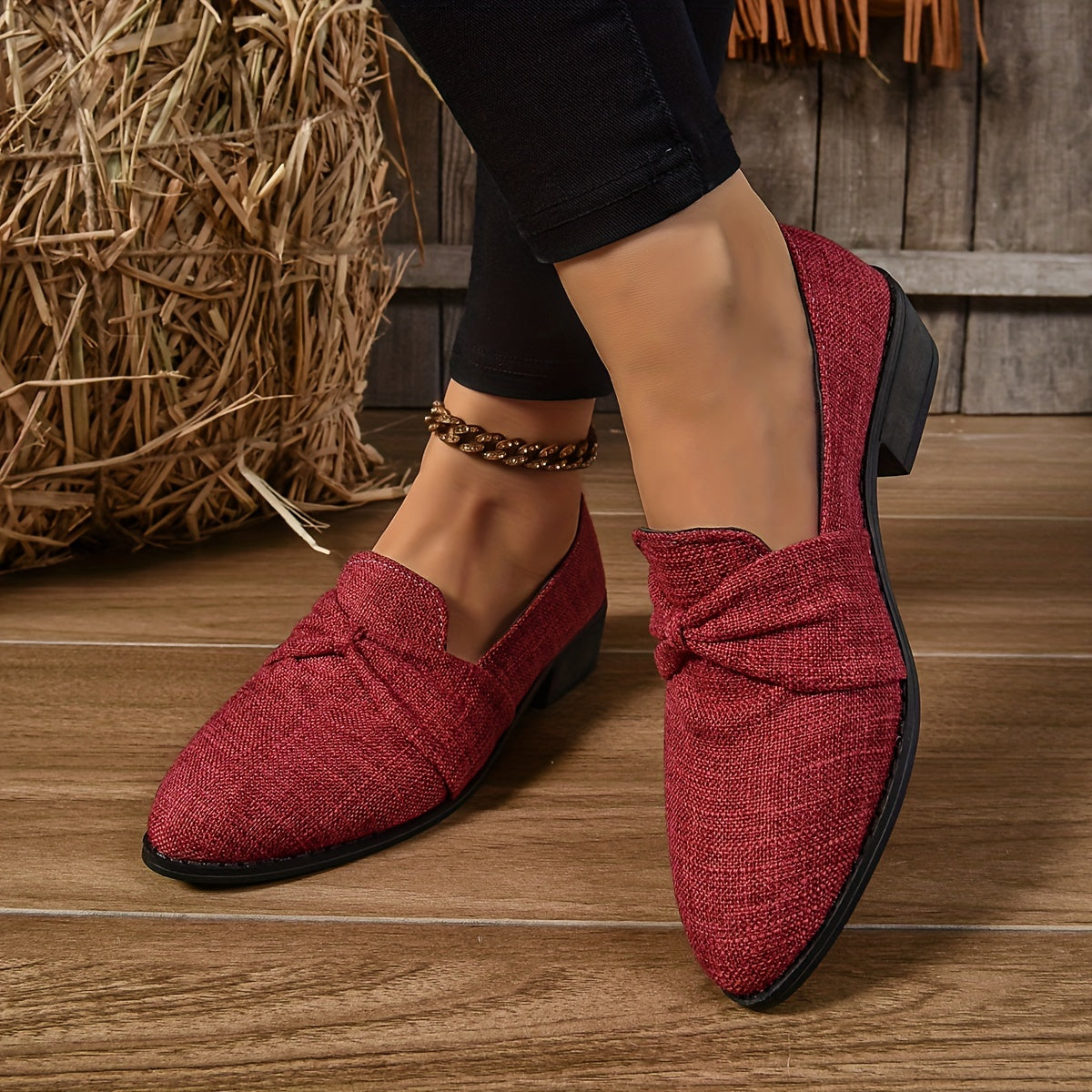 Women's Breathable Fabric Flats with Square Heel for Work and Casual Use