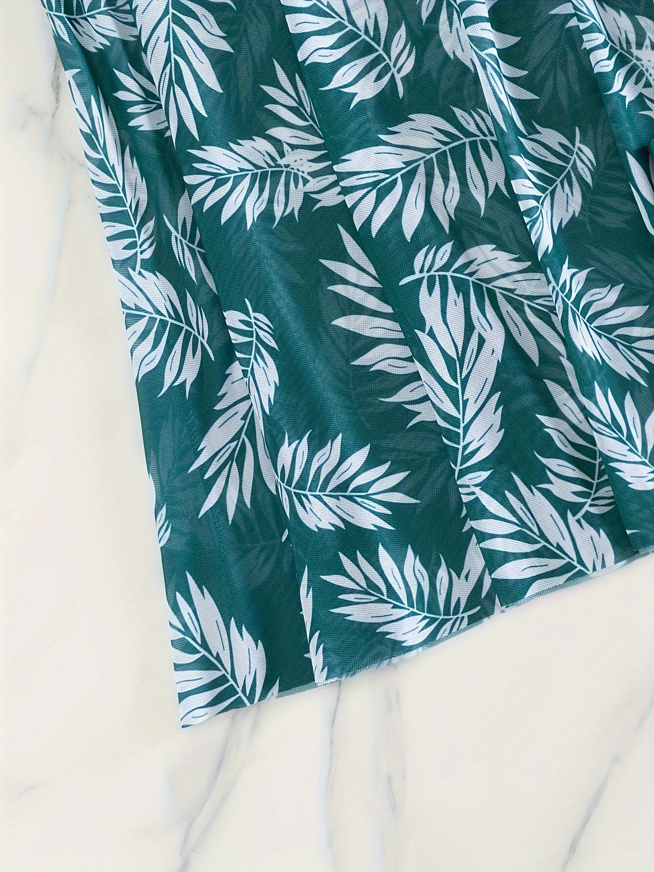 Tropical Print Tankini Swimsuit with Mesh Contrast High Stretch Polyester for Women