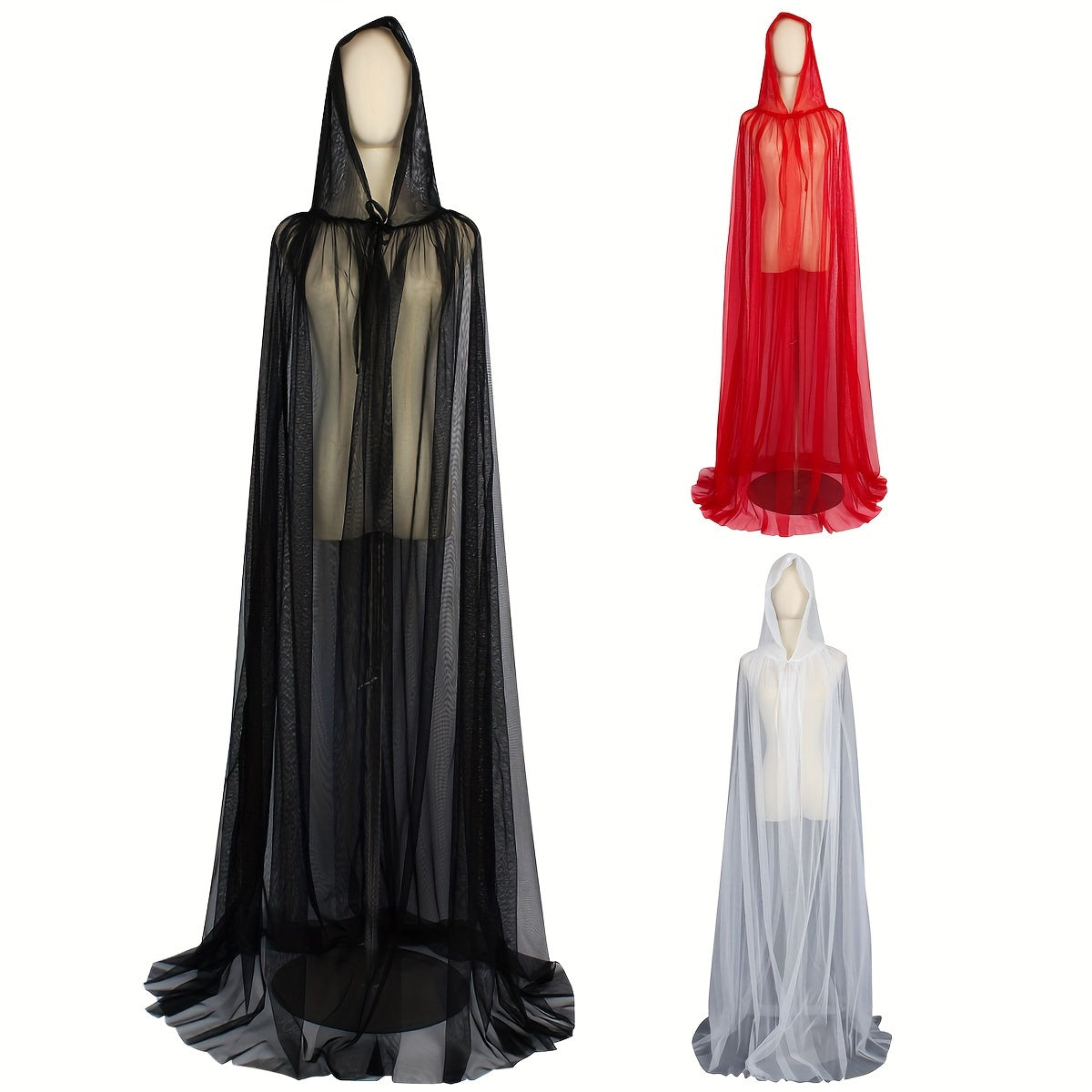 Sheer Chiffon Hooded Cape Poncho Vintage-Inspired Layering Costume Accessory
