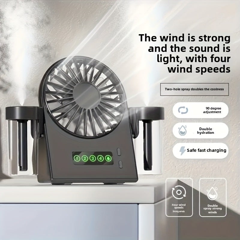 Portable USB Rechargeable Fan with 1200mAh Battery, Adjustable Speed, Rotation, Humidifier and Air Purifier