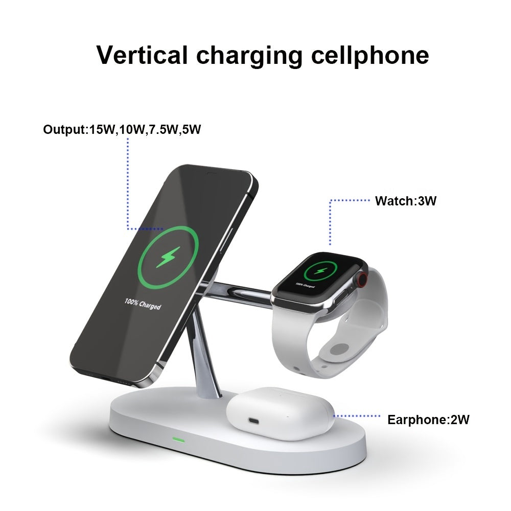 Magnetic Wireless Charger Stand for iPhone 12-15 Apple Watch AirPods Fast Charging Dock Station