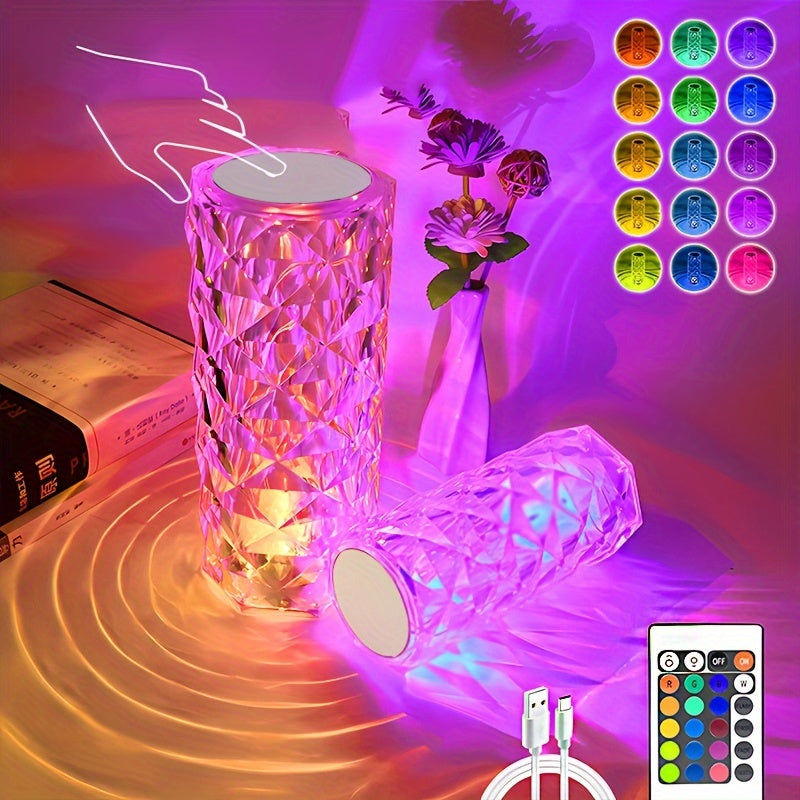Crystal Rose Desk Lamp Touch Control Remote USB Dimmable 16 Colors Romantic Gift