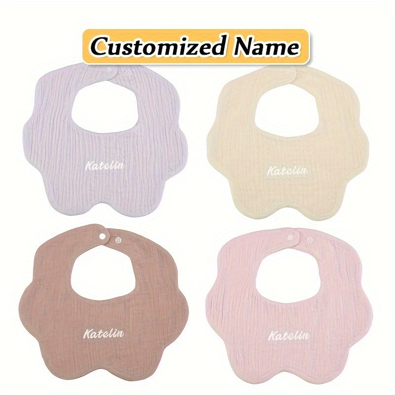 Set of 4 Children's Absorbent Cotton Bibs with Custom Name Option for Kids