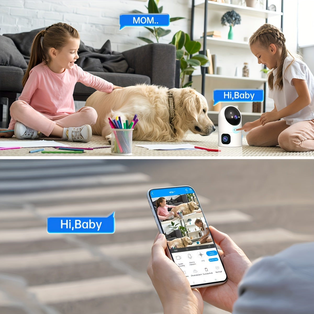 2K HD Dual-Screen WiFi Security Camera with Night Vision and Audio Monitoring