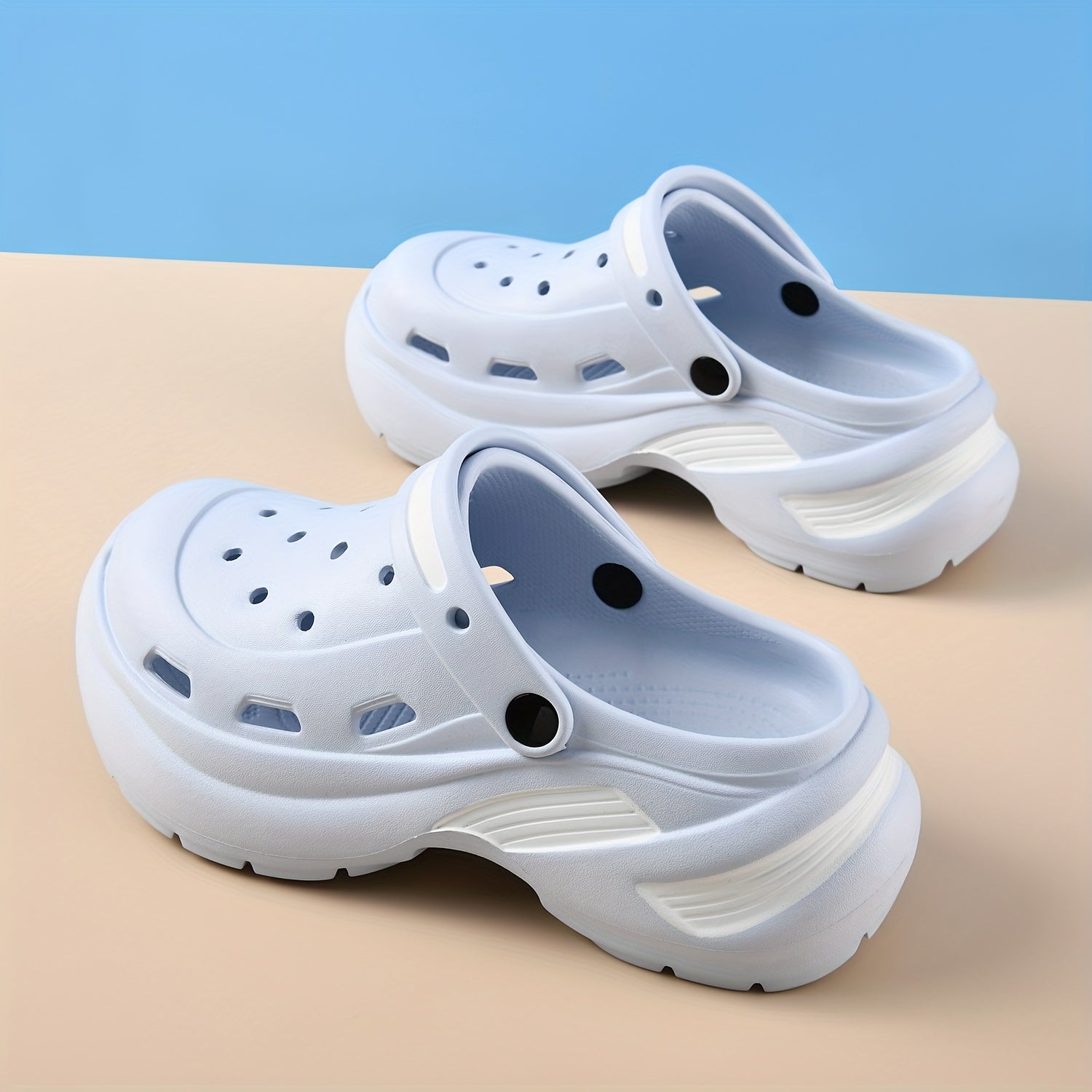 Women’s EVA Clogs Non-Slip Summer Casual Sandals White Blue Accents