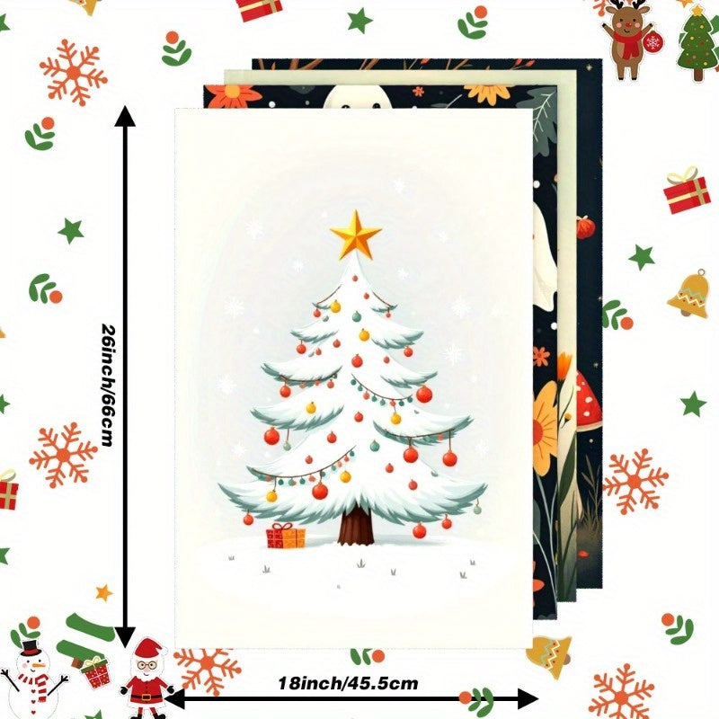 Set of 4 Winter Holiday Kitchen Towels 45x66 cm Snowmen Snowflakes Deer