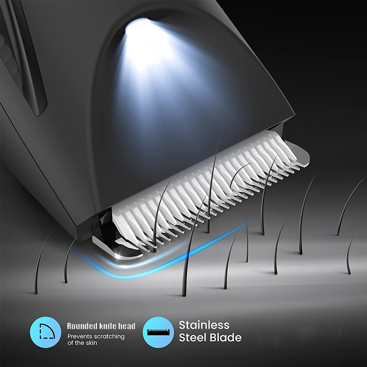 Dual-head body hair trimmer groin shaver stainless steel blades LED display USB rechargeable lightweight travel lock 60+ min runtime