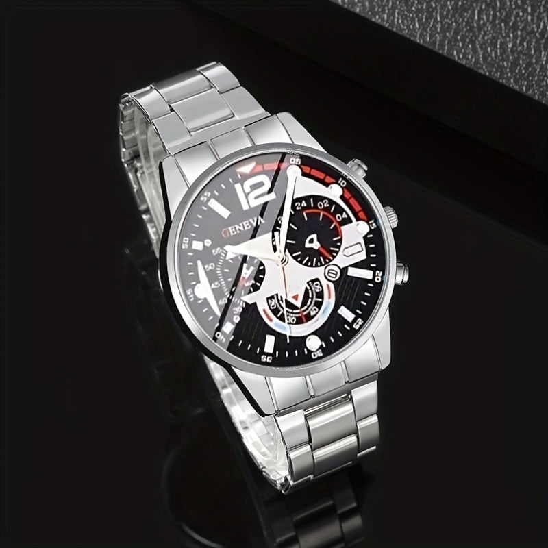 Set of 2 Men's Quartz Watches with Leather Straps, Precise Timekeeping, Suitable for Business and Casual Wear