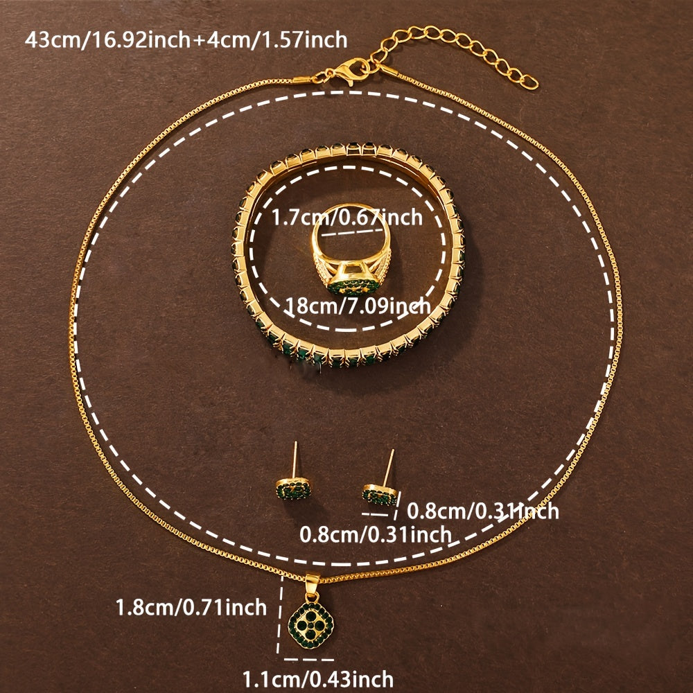 Ayollar modasi soati va zargarlik to'plami, yashil rhinestone, kvarts, an'anaviy, zanjirli taqinchoq, bilaguzuk, sirg'a, uzuk bilan