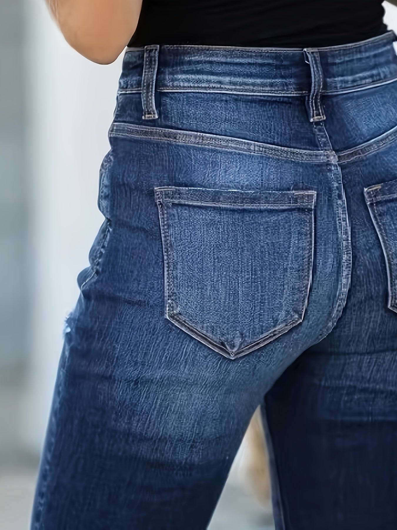 Jeans ajustados de talla grande para mujer, de tiro alto, de color sólido, de longitud larga