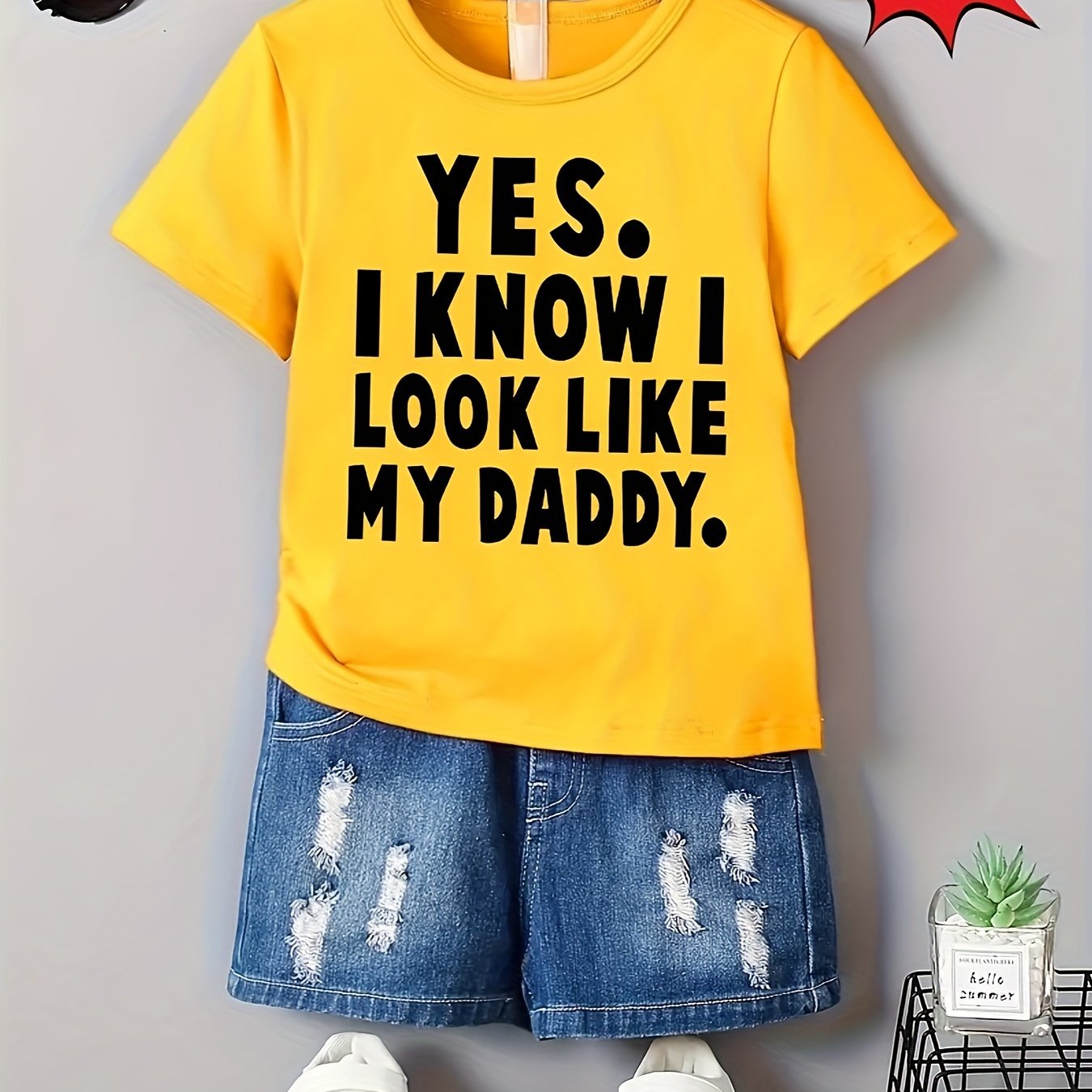 Kids Boys Summer Tops Crew Neck Short Sleeve T-Shirt with "Yes I Know I Look Like" Print