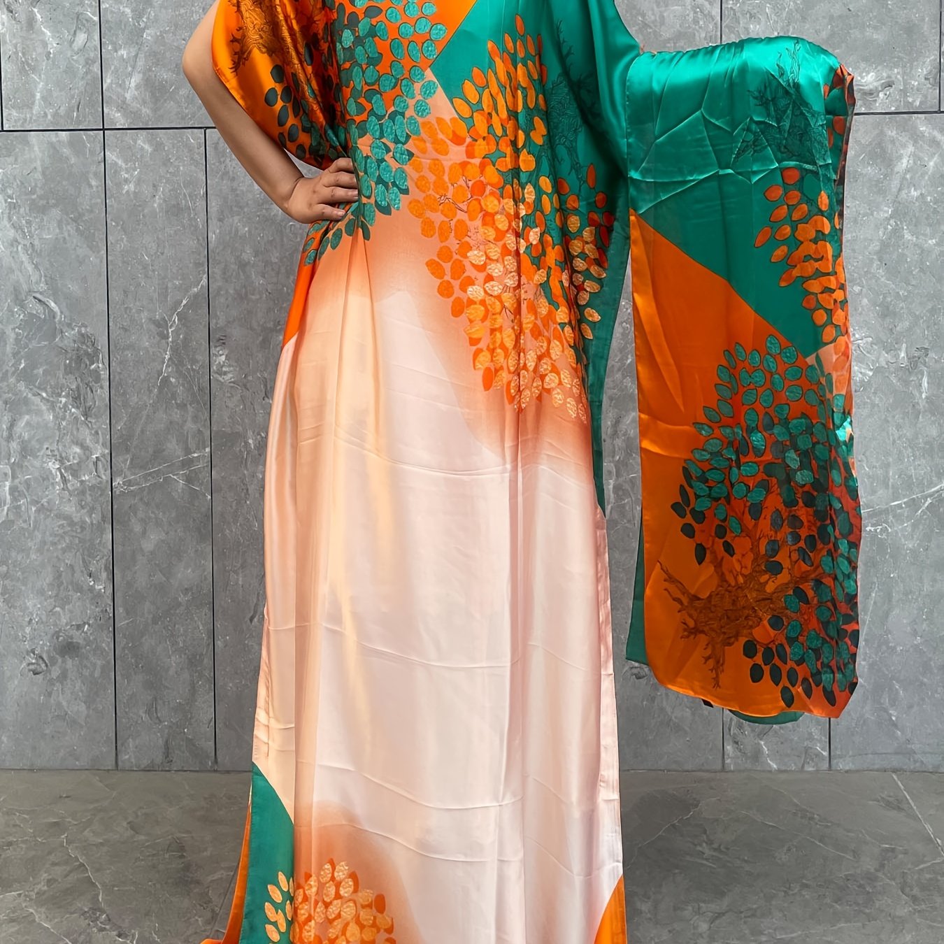 Plus Size Turkish Kafatan Robe With Scarf Geometric Pattern Polyester Middle Eastern Clothing