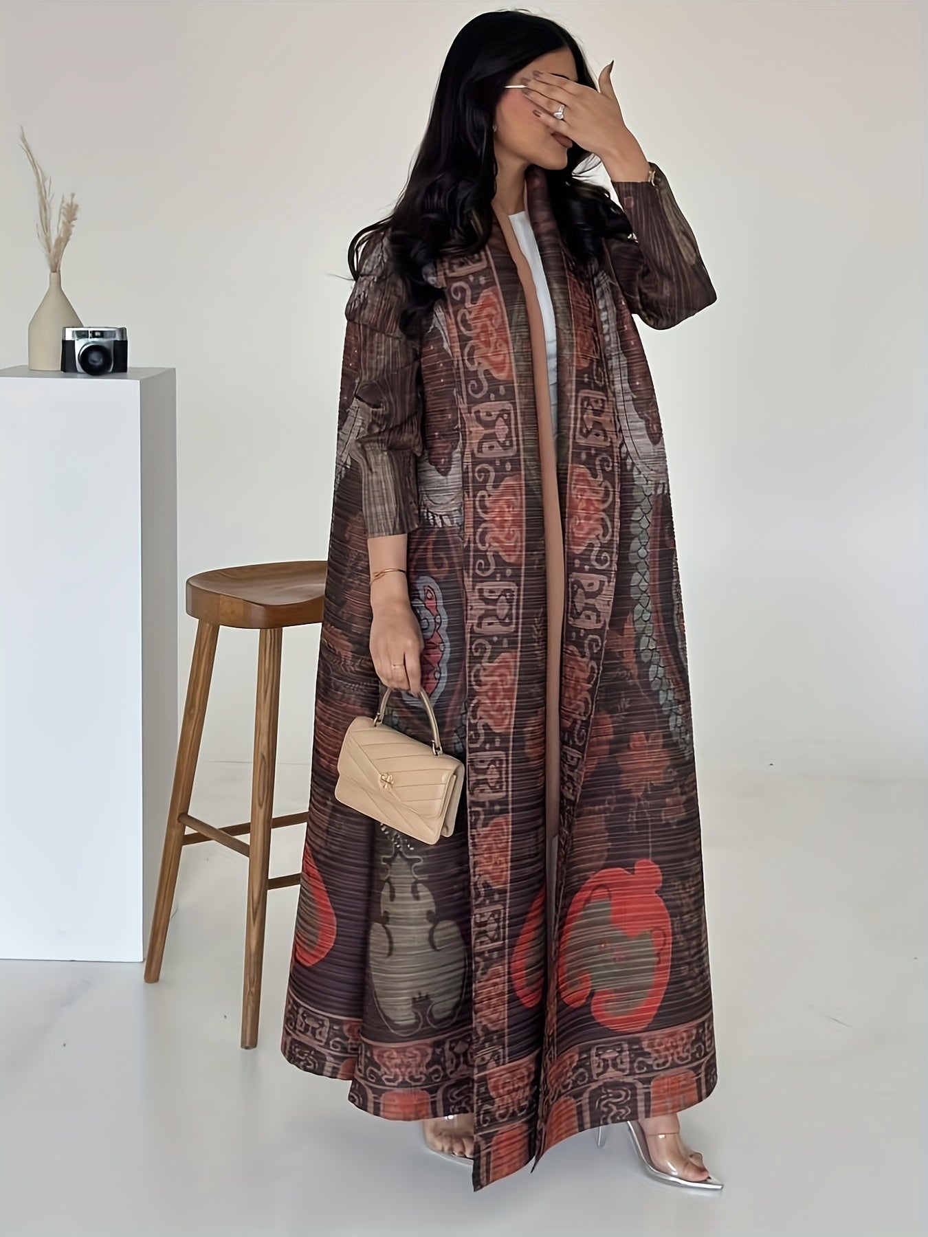 Women's Floral Print Abaya Kaftan Long Robe Plus Size Breathable Fabric