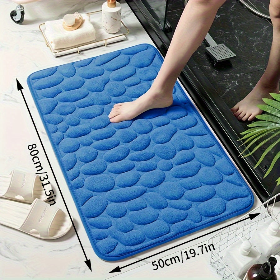 Memory Foam Bath Mat with Ultra-Absorbent Knit Fabric Non-Slip Stone Embossed Design