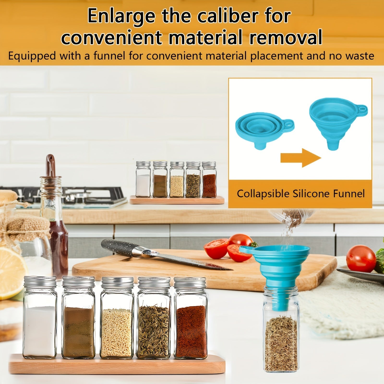 24-Piece Glass Spice Jar Set with Aluminum Lids, Labels, Funnel, and Brush