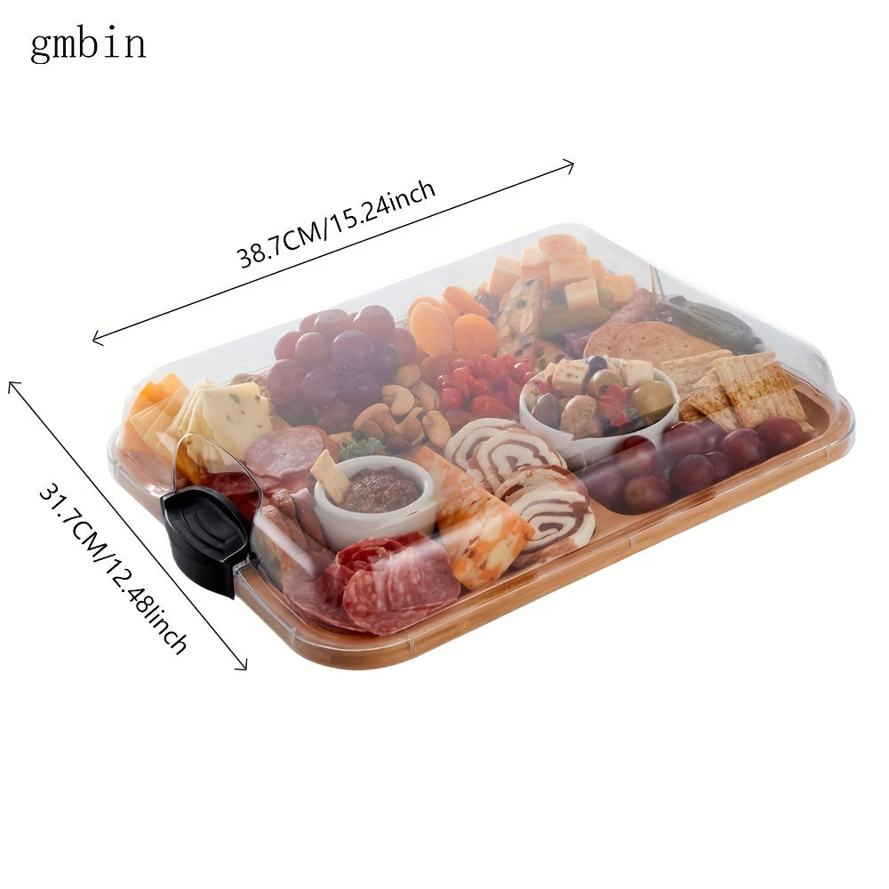 Прозрачная деревянная разделочная доска с крышкой для домашнего использования, подходит для нарезки продуктов и служит декоративным элементом кухни. Также может использоваться для хранения конфет на свадьбах.