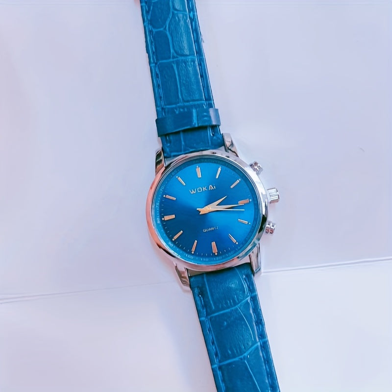 Men's Quartz Wristwatch with Silver Dial and Leather Strap