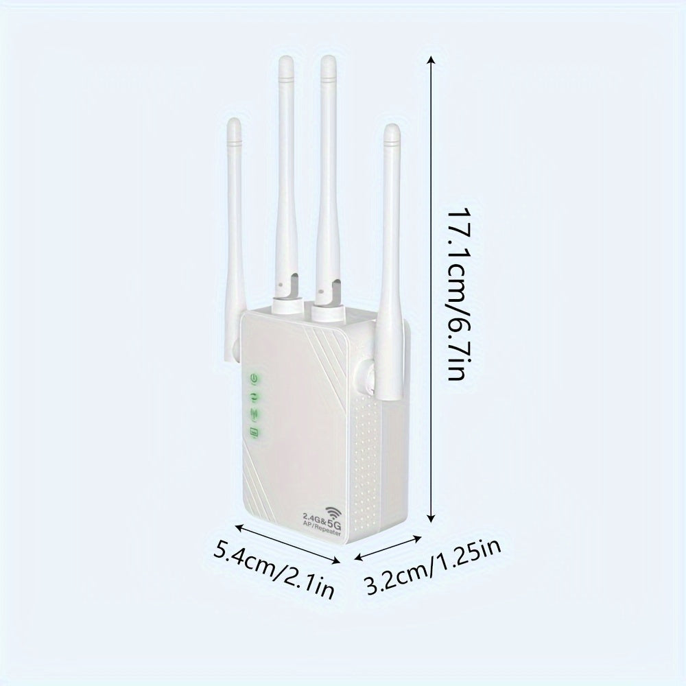 WiFi Extender Dual Band 2.4G 5G with 4 Antennas Ethernet Support for Home Use