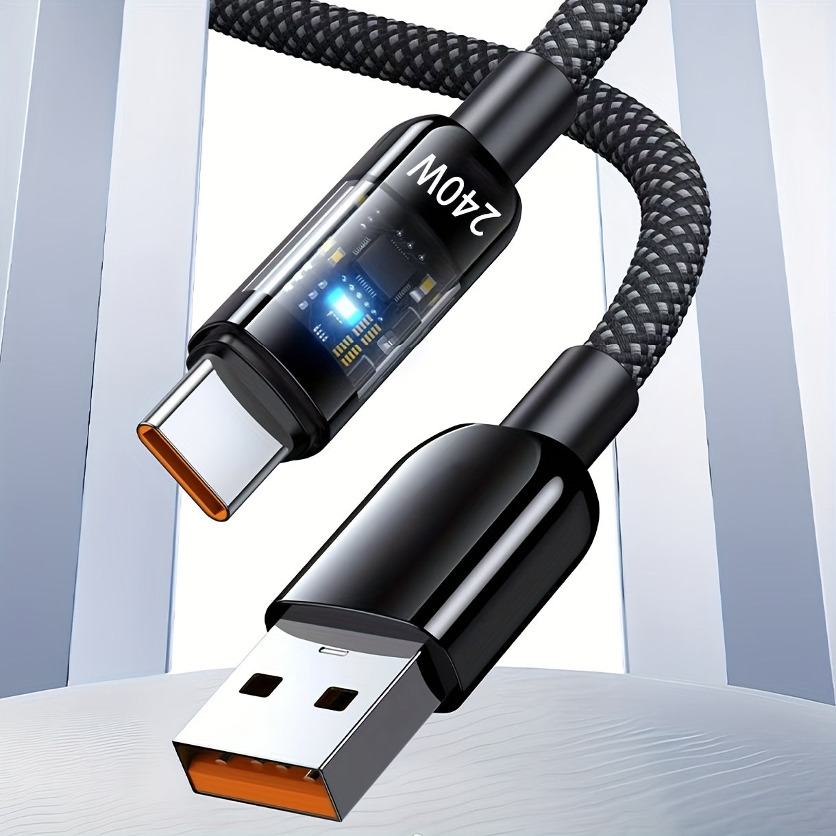 Кабель для передачи данных USB Type-C с быстрой зарядкой 240 Вт и светящимся прозрачным дизайном