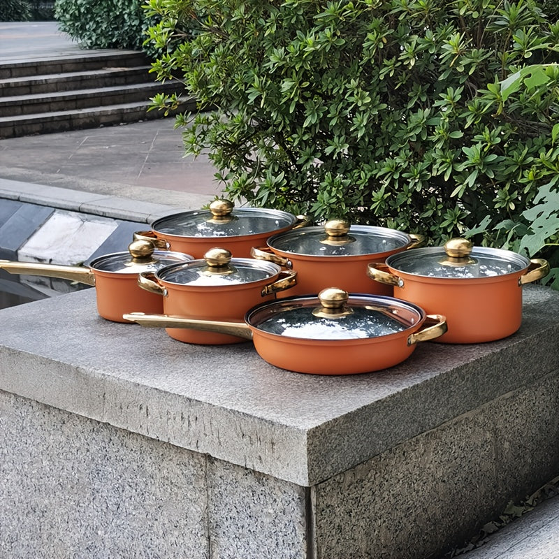 Durable Stainless Steel Cookware Set with Non-Stick Soup Pot Frying Pan