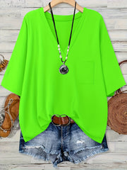 Women's Plus Size V-Neck Loose Top with Pockets Black Casual Summer Blouse