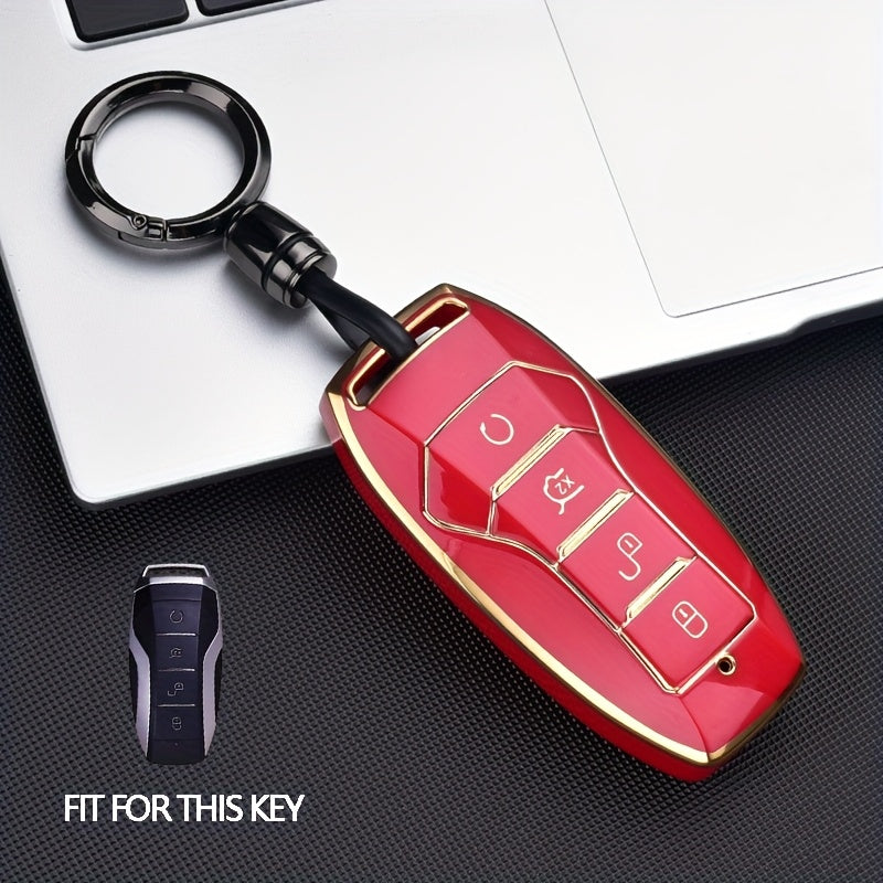 Car Key Fob Cover TPU Silicone 4-Button Remote Key Case with Keychain