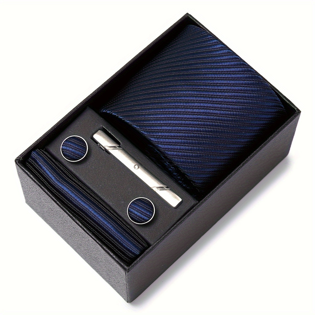 Men's Accessories Set Tie Pocket Square Cufflinks Necktie Gift Box for Celebration