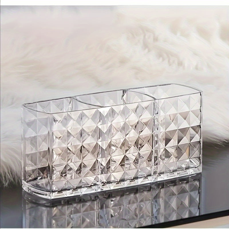 3-Slot Clear Plastic Makeup Organizer for Brushes and Eyebrow Pencils