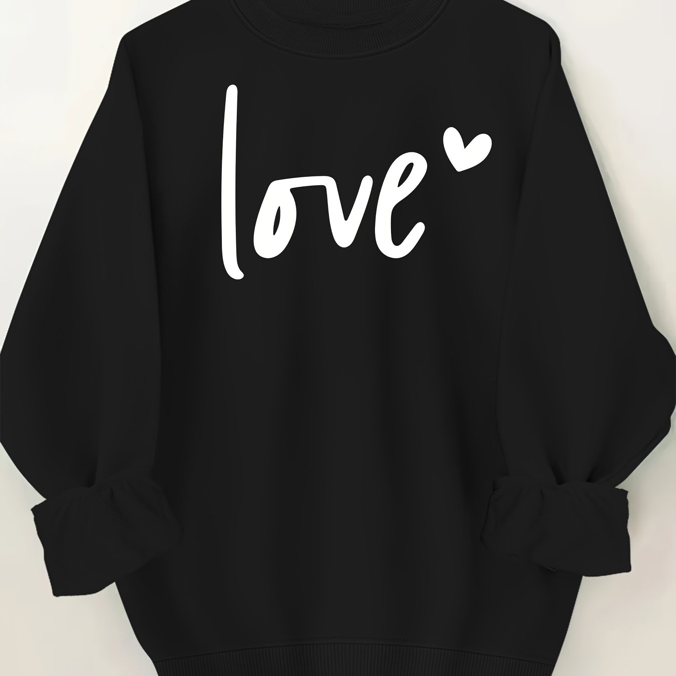 Plus Size Women's Love Print Sweatshirt Casual Long Sleeve Crew Neck